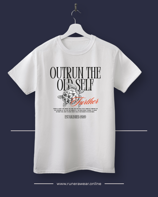 Unisex Motivational Graphic Tee, Outrun The Old Self Shirt, Casual Wear, Everyday Style, Gift for Fitness Enthusiasts, Inspirational Apparel