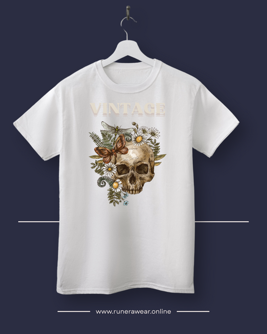 Vintage Skull Unisex Cotton Crew Tee, Graphic Tee, Casual T-Shirt, Unique Gift, Festival Shirt, Unisex Wear